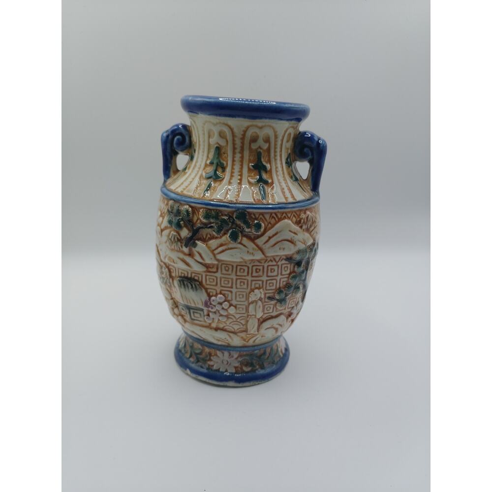 Japanese Majolica Vases double handled urn style clay art pottery vases...